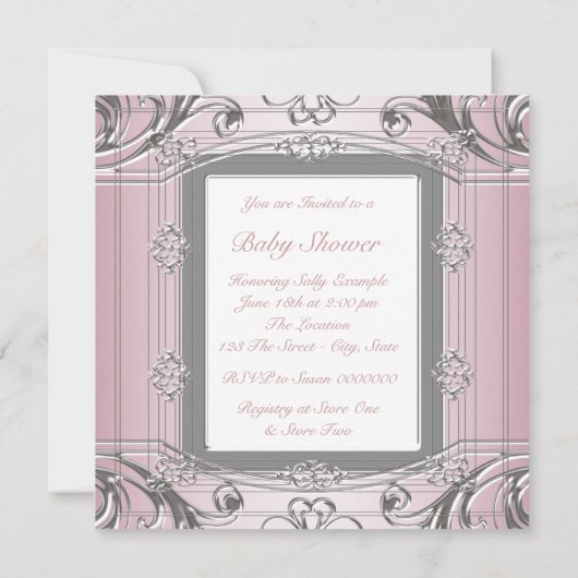 Elegante  Baby Meisje Douche Uitnodigingen (Achterkant)