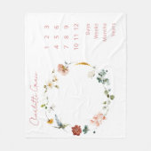 Elegante Baby Milestone Roze Waterverf Bloemen Fleece Deken (Voorkant)