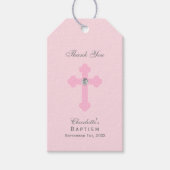 Elegante Baby Roze Kruis Doop/Doopmeisje Cadeaulabel (Voorkant)