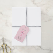Elegante Baby Roze Kruis Doop/Doopmeisje Cadeaulabel (Met Touw)