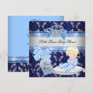 Elegante baby shower blonde jongen blauwe kleine p kaart