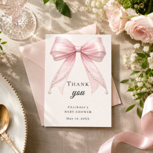 Elegante baby shower boog roze ivoor parels bedankkaart