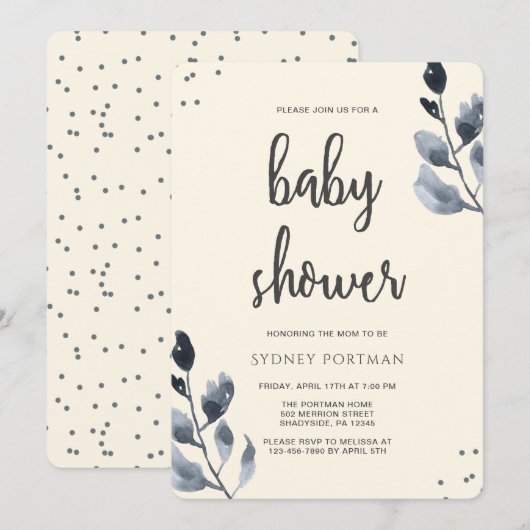 Elegante baby shower botanisch met confetti kaart (Voorkant / Achterkant)