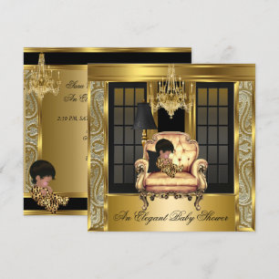 Elegante baby shower damast kroonluchter gouden st kaart