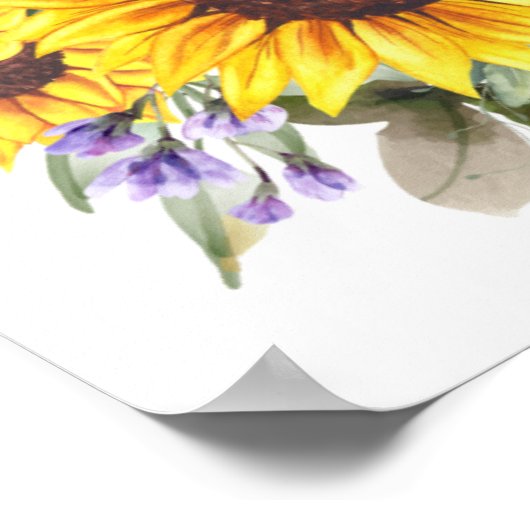 Elegante baby shower gele zonnebloem bloem poster (Hoek)