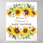 Elegante baby shower gele zonnebloem bloem poster (Voorkant)