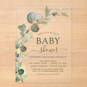 Elegante baby shower groen eucalyptus succulent acryl uitnodigingen (Voorkant)