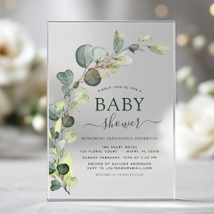 Elegante baby shower groenvoorziening Eucalyptus S Acryl Uitnodigingen