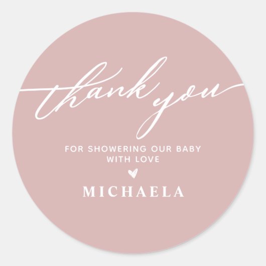 Elegante baby shower handgeschreven script bedankj ronde sticker (Voorkant)