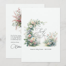 Elegante baby shower in de sfeer van een bloementu bedankkaart