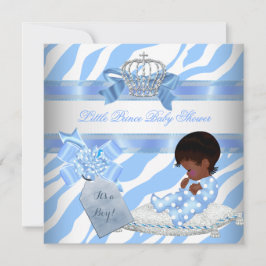 Elegante baby shower jongen blauw zebra prins etni kaart