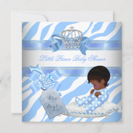 Elegante baby shower jongen blauw zebra prins etni kaart