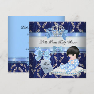 Elegante baby shower jongen blauwe kleine prins kr kaart