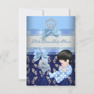 Elegante baby shower jongen blauwe kleine prins kr kaart
