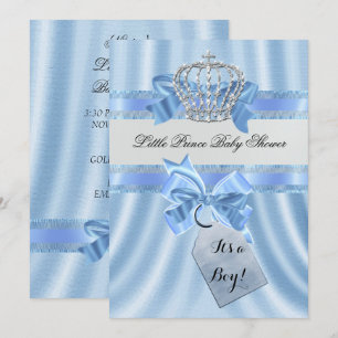 Elegante baby shower jongen blauwe kleine prins kr kaart