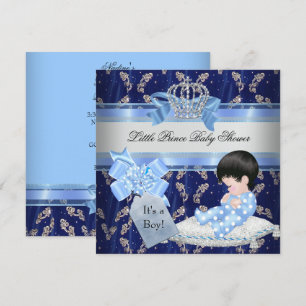 Elegante baby shower jongen blauwe kleine prins kr kaart
