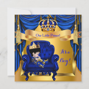 Elegante baby shower jongen prins koninklijk blauw kaart