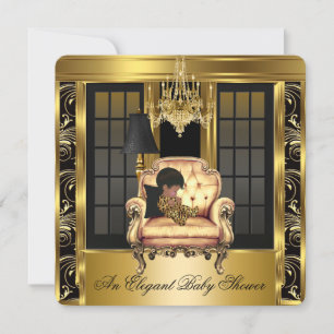 Elegante baby shower kroonluchter gouden stoel 3A Kaart
