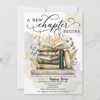 Elegante baby shower met boeken en bloemen: een ni kaart