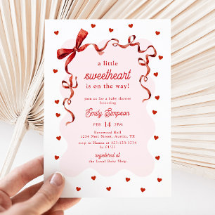 Elegante Baby Shower met een Hartvormige Strik Kaart