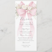Elegante baby shower met roze strik menu (Voorkant)