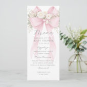 Elegante baby shower met roze strik menu (Staand voorkant)