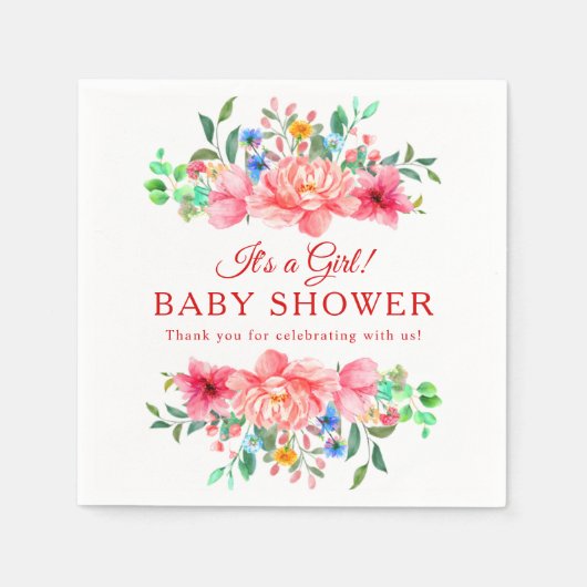 Elegante Baby Shower Roze Roos Bloem Servet (Voorkant)