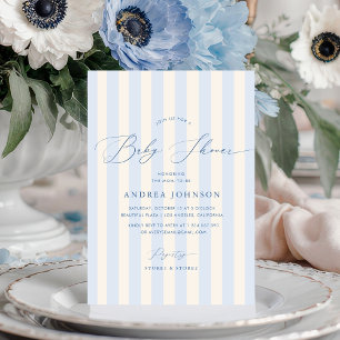 Elegante baby shower uitnodiging met blauwe strepe