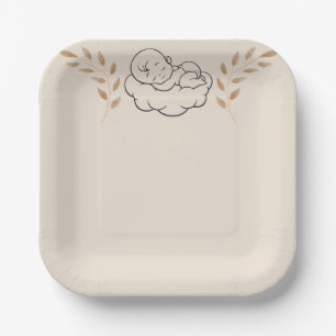 Elegante baby shower uitnodiging moderne boho stij papieren bordje