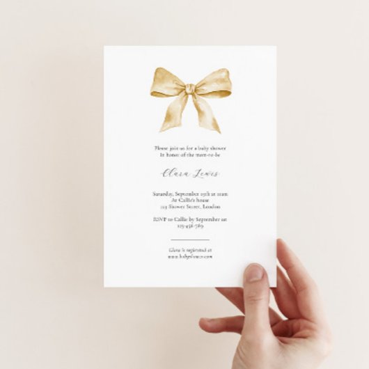Elegante baby showers uitnodiging met geel lint