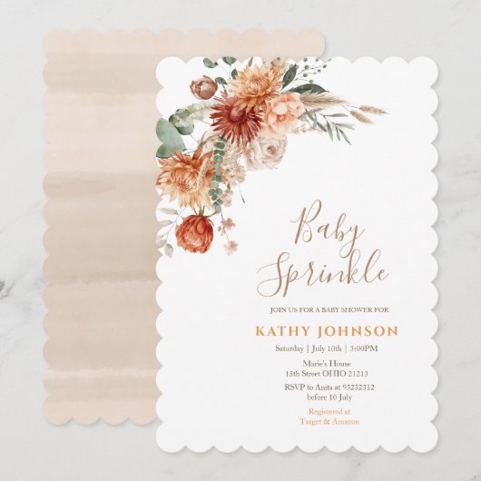 Elegante Baby Sprinkle Terracotta Bloemen Baby Sho Kaart (Voorkant / Achterkant)