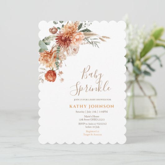 Elegante Baby Sprinkle Terracotta Bloemen Baby Sho Kaart (Staand voorkant)