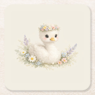 Elegante Baby Zwaan Wilde Bloem Aquarel Briefpapie Kartonnen Onderzetters