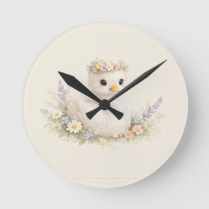 Elegante Baby Zwaan Wilde Bloem Waterverf Briefpap Ronde Klok