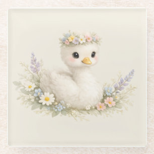 Elegante Baby Zwaan Wildflower Watercolor Briefpap Glazen Onderzetter