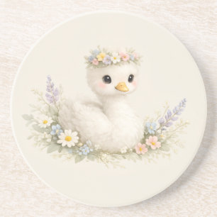 Elegante Baby Zwaan Wildflower Watercolor Briefpap Zandsteen Onderzetter