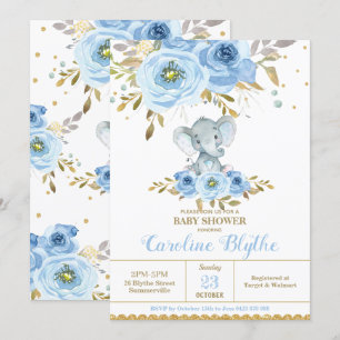 Elegante babyblauwe bloemenoorlogelefant jongens b kaart