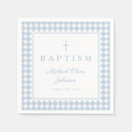 Elegante babyblauwe geruite jongensdoop servet