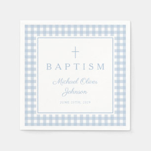 Elegante babyblauwe geruite jongensdoop servet