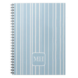 Elegante babyblauwe gestreepte monogram- notitieboek