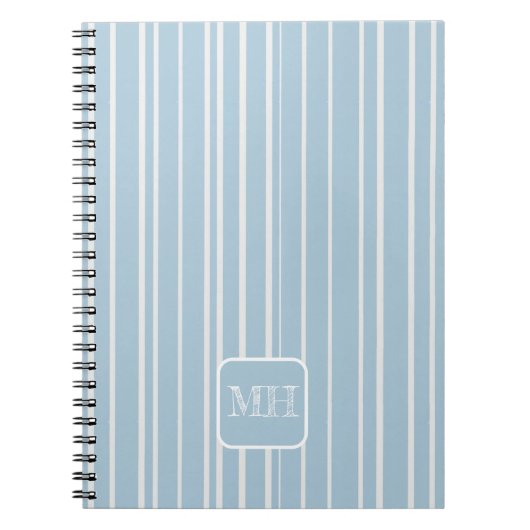 Elegante babyblauwe gestreepte monogram notitieboek (Voorkant)
