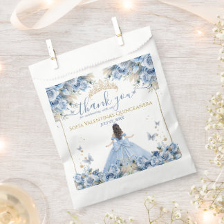Elegante babyblauwe gouden Quinceañera-prinsesboog Bedankzakje