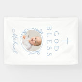 Elegante babyblauwe jongen God zegene foto Spandoek (Horizontaal)