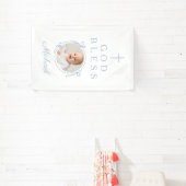 Elegante babyblauwe jongen God zegene foto Spandoek (Insitu)