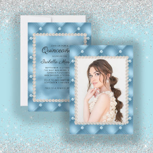 Elegante babyblauwe Quinceañera-foto met parels en Kaart