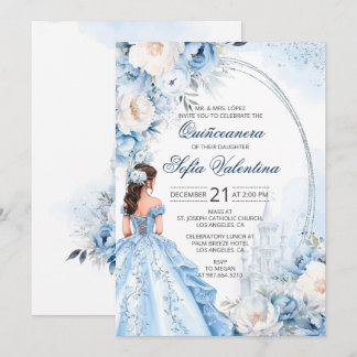Elegante babyblauwe Quinceañera uitnodiging