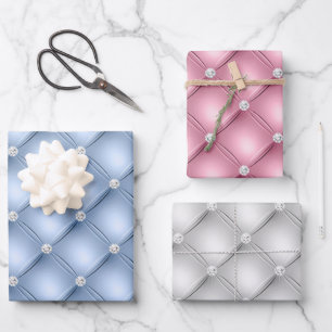 Elegante babyblauwe, roze en witte diamant gestikt inpakpapier vel