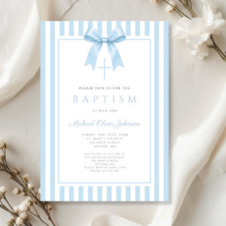 Elegante babyblauwe strik jongensdoop kaart