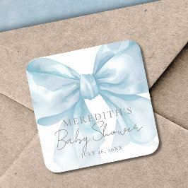 Elegante babyborrel met blauwe strik vierkante sticker