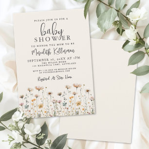 Elegante babyborrel met wilde bloemen kaart